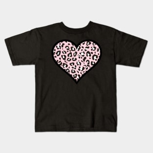 Millennial Pink, Black, and White Leopard Print Heart Kids T-Shirt